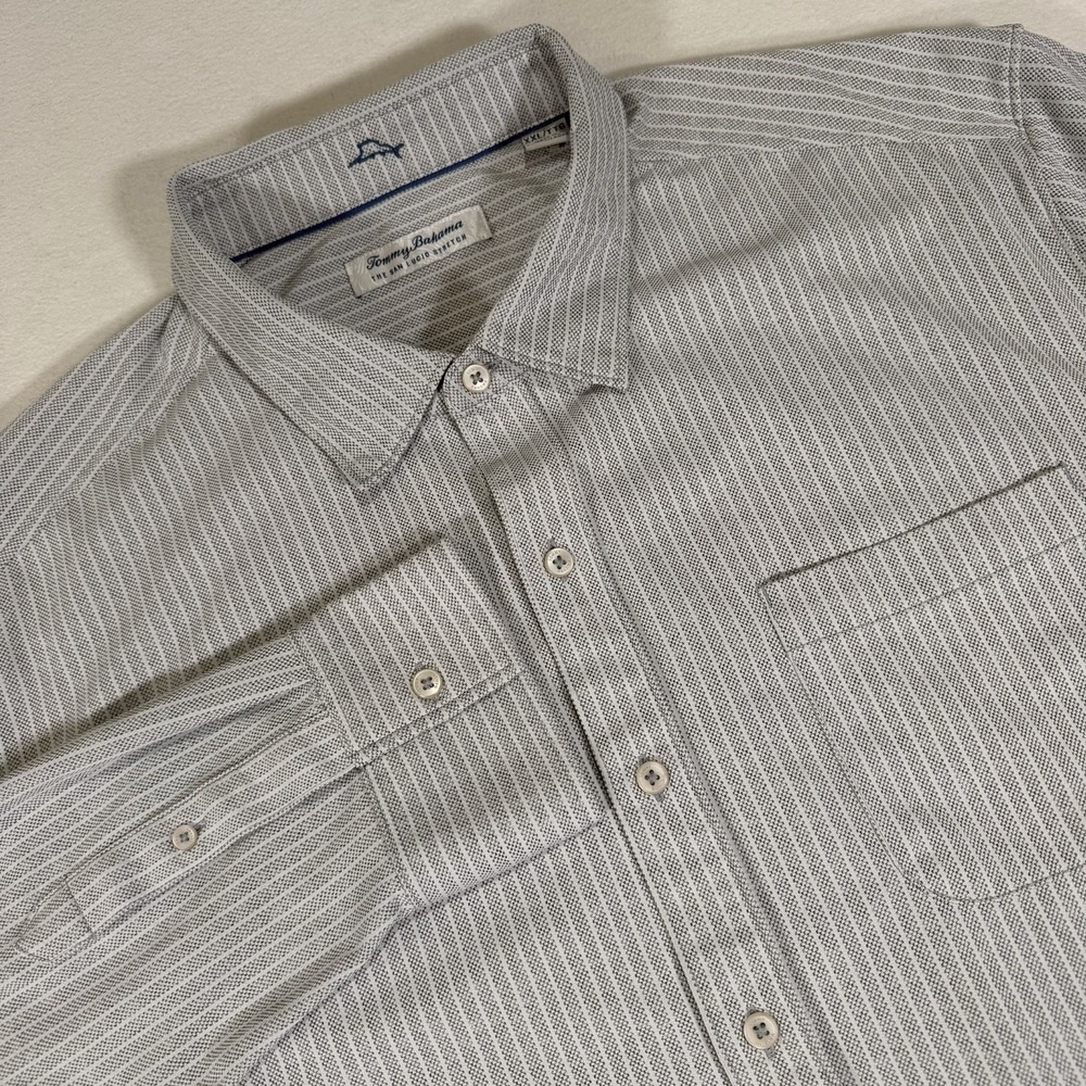 Tommy Bahama Shirt Mens XXL Gray The San Lucio Stretch Long Sleeve Island‎ Zone